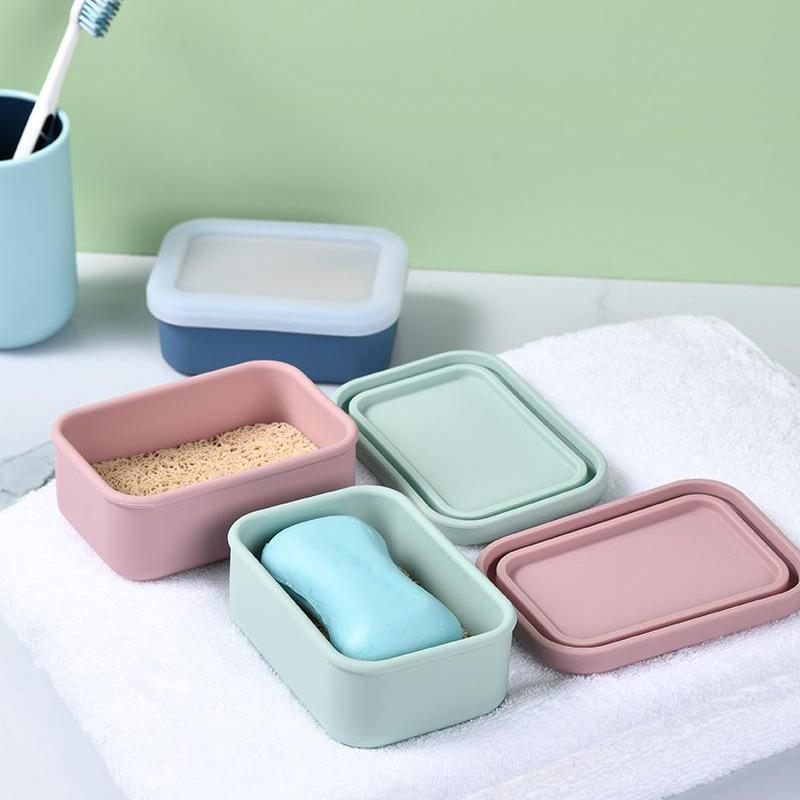 Fester Shampoo-Bar-Halter, Große Auslaufsichere Reise-Seifendose, Silikon-Seifenbox mit Ablage, Verbesserter Seifenbehälter