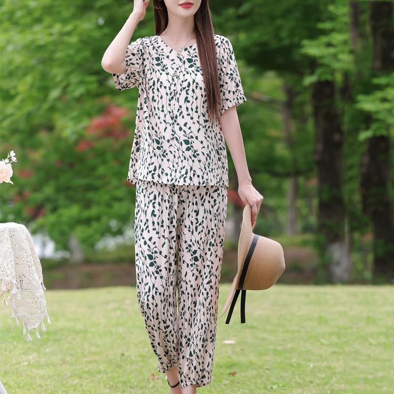 Elegant Women's Pants Sets Summer Casual Two Piece Set for Woman Vintage Clothes