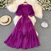 Seaside vacation desert big swing dress travel Bali beach dress super fairy V-neck lace lace dress summer