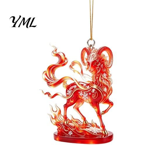 Holiday Car Interior Decor 2D Acrylic Goat Christmas Hanging Ornament, 3.15 Inch Farm Animal Xmas Tree Lightweight Crafts Decoration for Rear