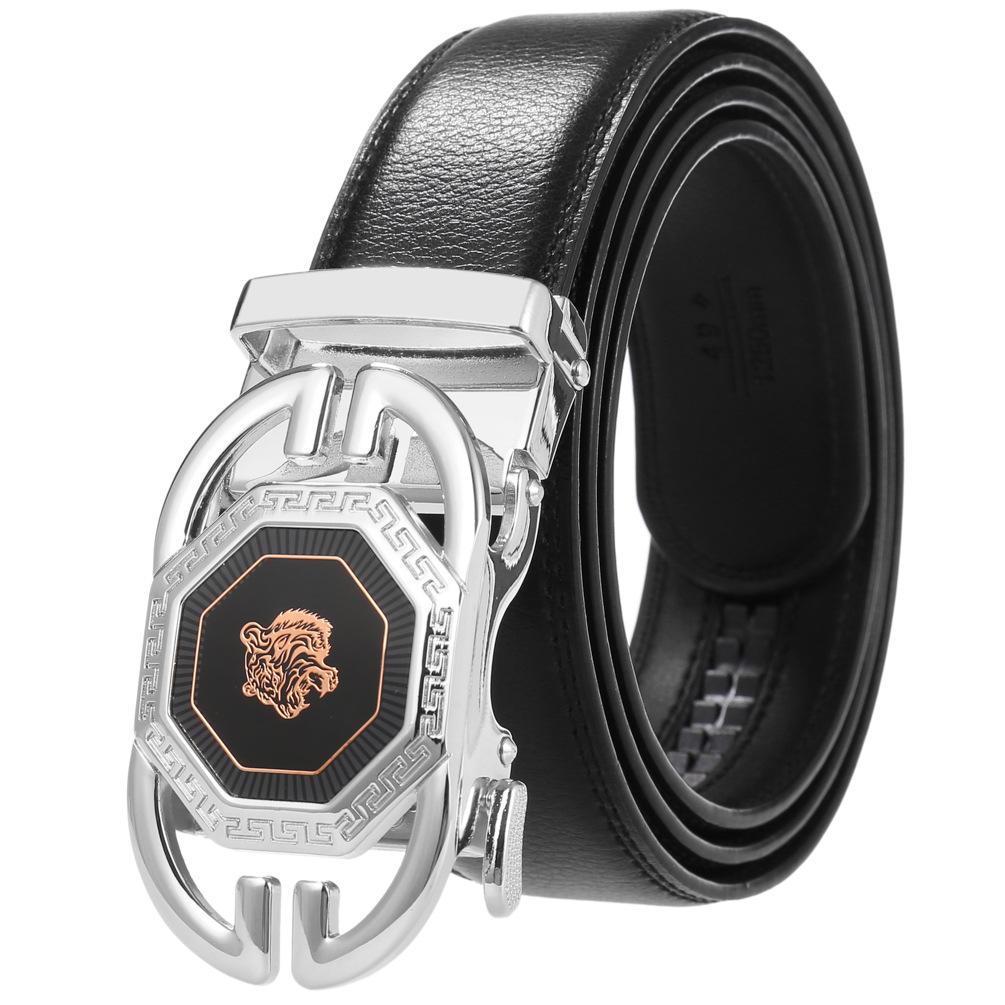 1Pcs Casual Men'S Belt Two-Layer Cowhide, Personalized Trend Automatic Buckle Belt Cowhide Belt Ly36-33538-1