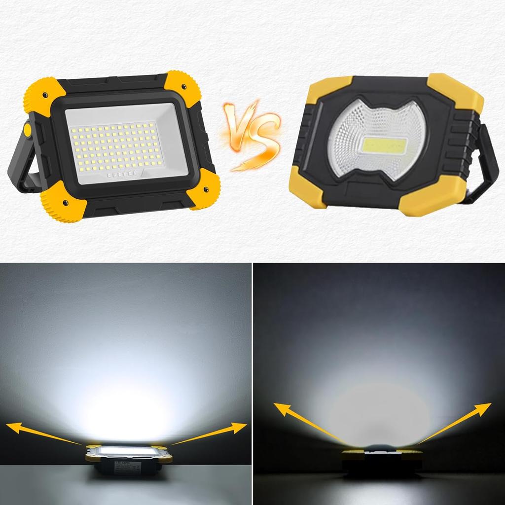 LED Work Spotlight 5 Mode Portable Construction Flood Light Rechargeable Camping Lamp for Site Garage Workshop Fishing Emergency