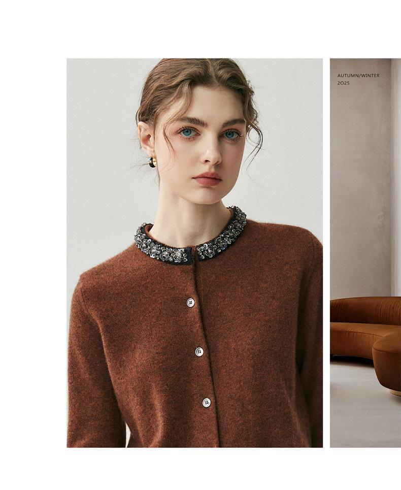 Women's Cashmere Round Neck Knit Cardigan - 2026 Autumn/Winter Wool Sweater Coat, Versatile and Fashionable.