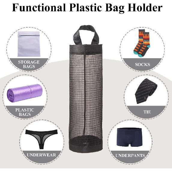 TOGETRUE Plastic Bag Holder, Grocery Bag Holder Mesh Hanging Storage Bag Dispenser (Black 2 Packs)