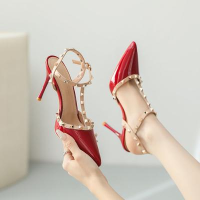 French Nude Pointed Rivets High Heels Women's 2025 New Beautiful Sexy Willow Single Shoes with Sandals