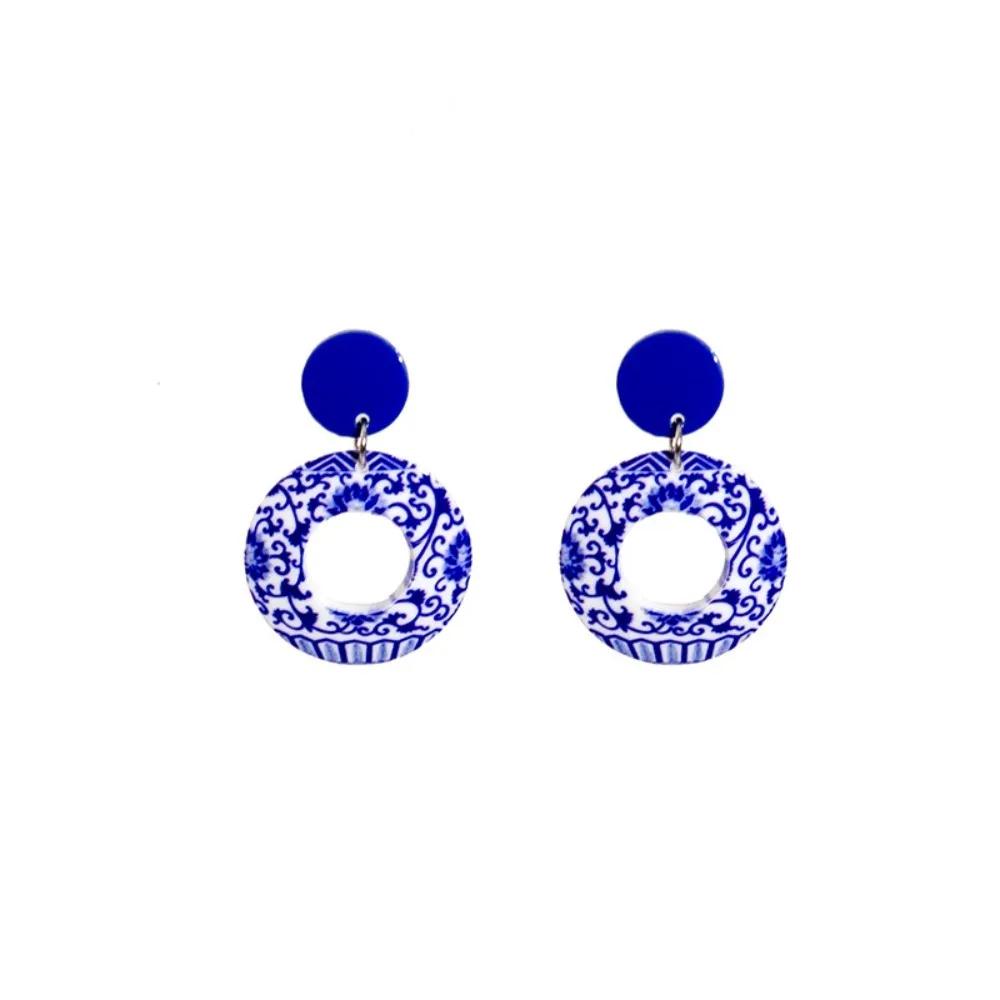 Vintage Blue and White Porcelain Earrings Wave Point Elegant Elegant Geometric Earrings Electroplating Geometric