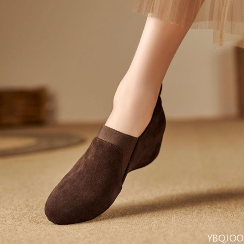 Vintage New Frosted Women's Single Shoes with Deep Mouth Round Toe Design Spring Autumn Sloping Heel Versatile Loafers Platform