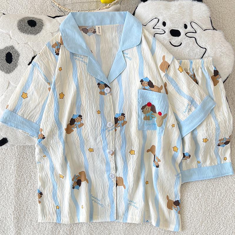 

Women s Cartoon Short Sleeve Pajama Set - Korean Style Cloud Cotton XL-2XL