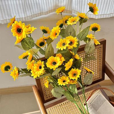 12-Head Artificial Sunflower Arrangement, Silk Preserved Flowers for Wedding or Decoration