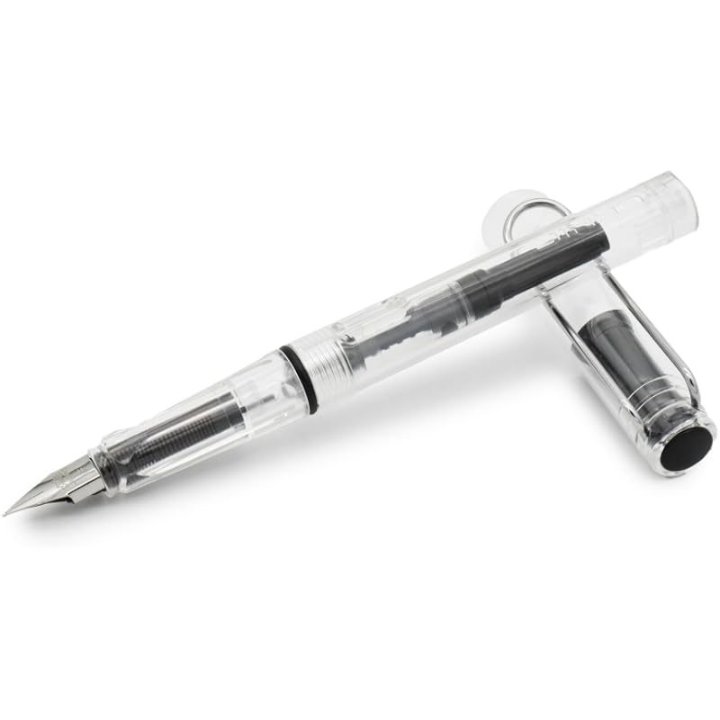 BUZZ COOL White Transparent Fountain Ink Pen With Ink Converter Pump | Clear Transparent Body Fountain Pen with Fine Nib