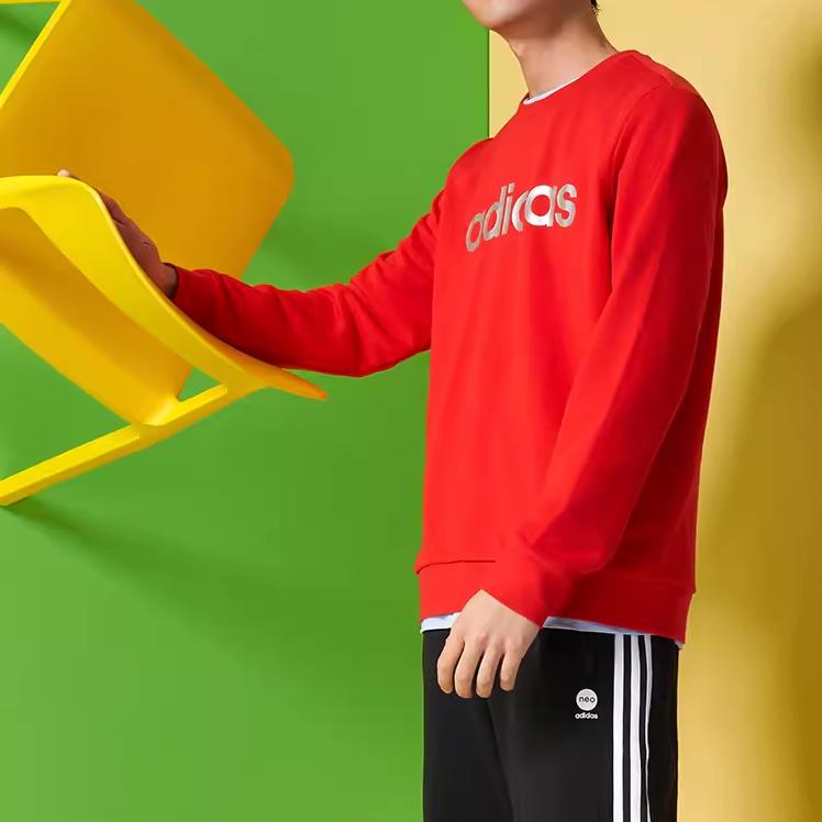 Adidas Neo Letter Logo Print Crew Neck Long Sleeve Sweatshirt Men Tops Red HD4692