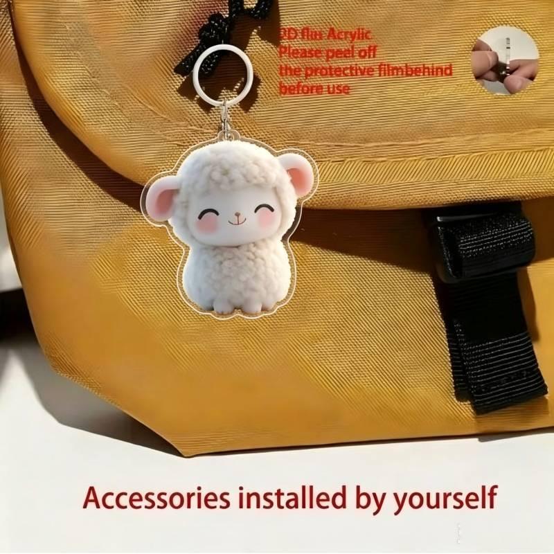 1/2Pcs 2D Flat Acrylic Little Lamb Interior Rearview Mirror Decor Keychain Animal Jewelry Accessory Pendant Hanging Ornament