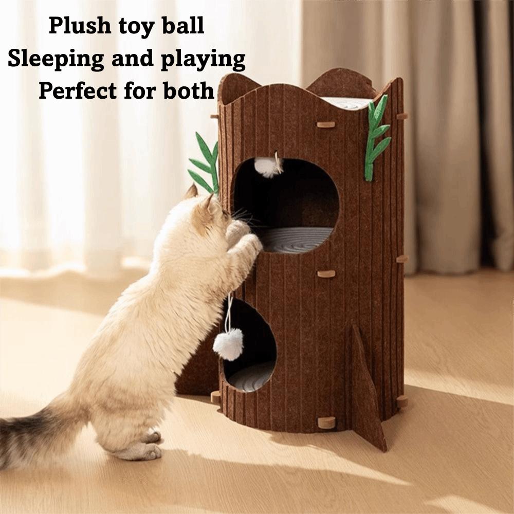Felt Tree Hole Cat Bed All-in-one Cats Tunnel Condo Cave Cat House Scratching/Sleeping/Playing