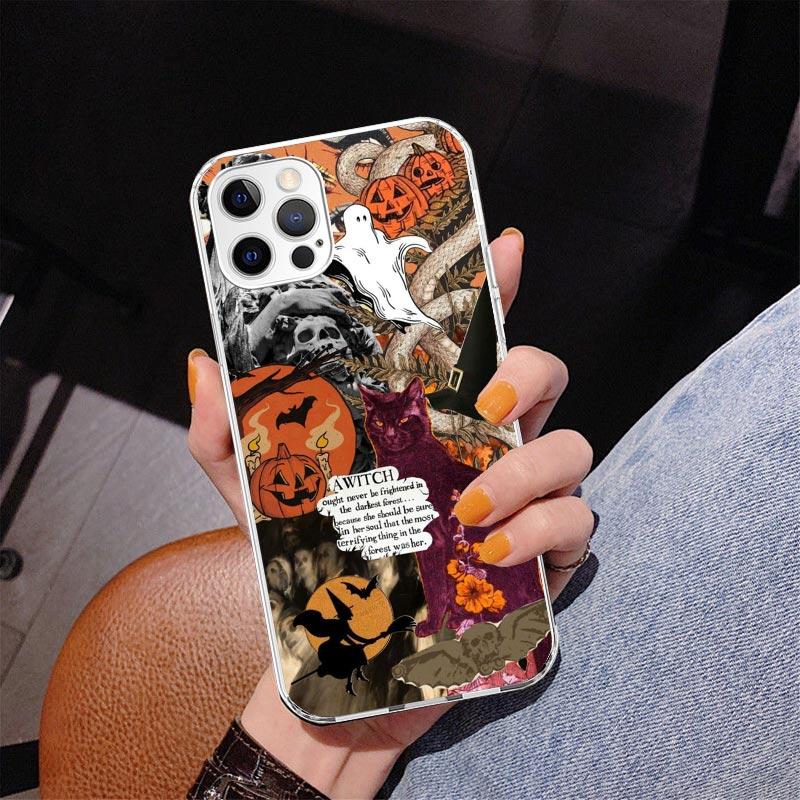 Halloween Fall Art Witch Cat Phone Case For iPhone 17 Air 16 Pro Max 16E 15 + 14 Plus 11 12 13 Mini 7 8 SE Gift Print Cover Fund