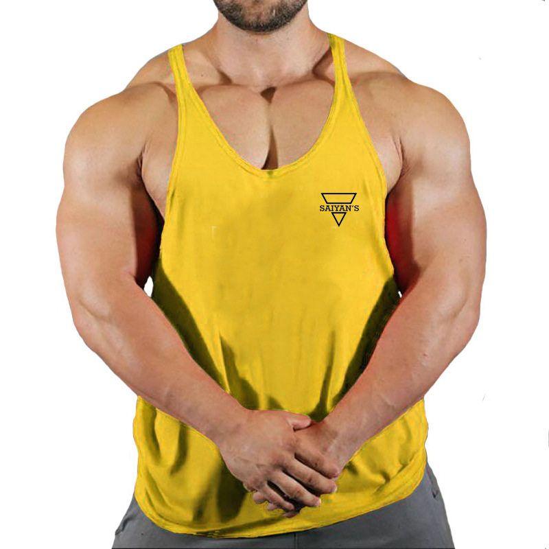 

Summer Men Vest Sports Muscle Sleeveless I-Shaped Loose Fashion Trendy Workout Clothes Men s Loose Training Vest Yellow M