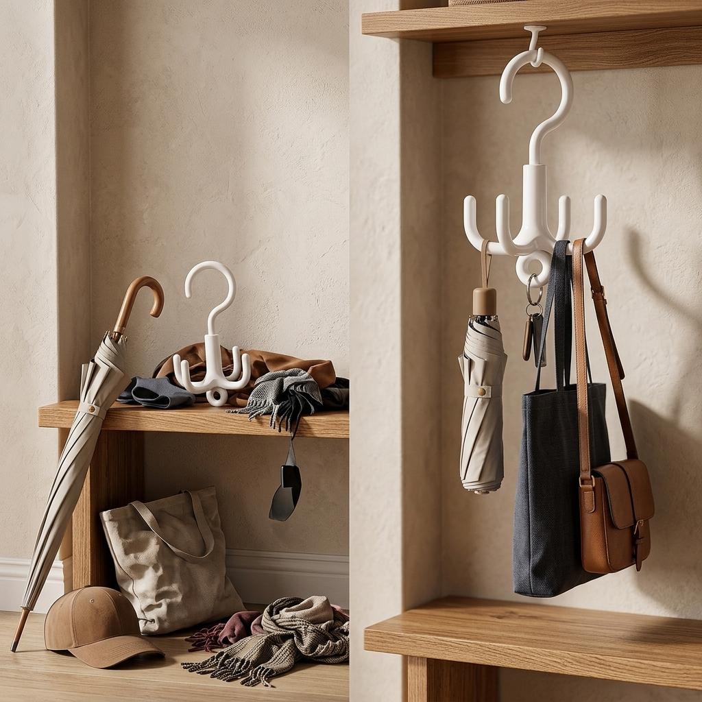 4pcs Set (2pcs Rotating Hooks And 2pcs Fixed Hooks) 360-Degree Four-Claw Rotating Hooks, Suitable for Bags, Neckties, Scarves, Belts,