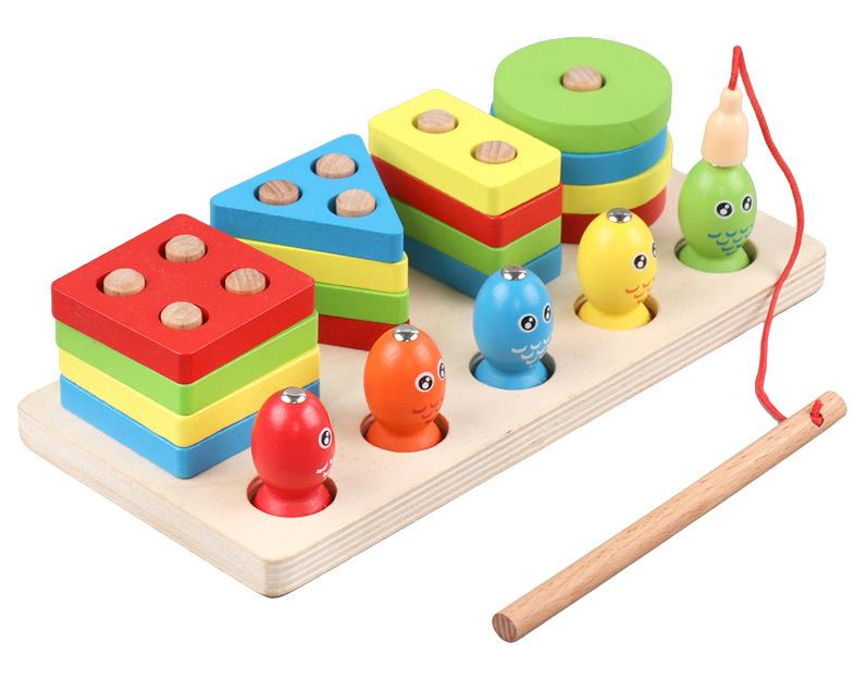Dětská raná výchova multifunkční tvarové párování stavební blok sloupek magnetické rybaření tahání ředkvičky chytání hmyzu rodič-dítě dřevěná hračka