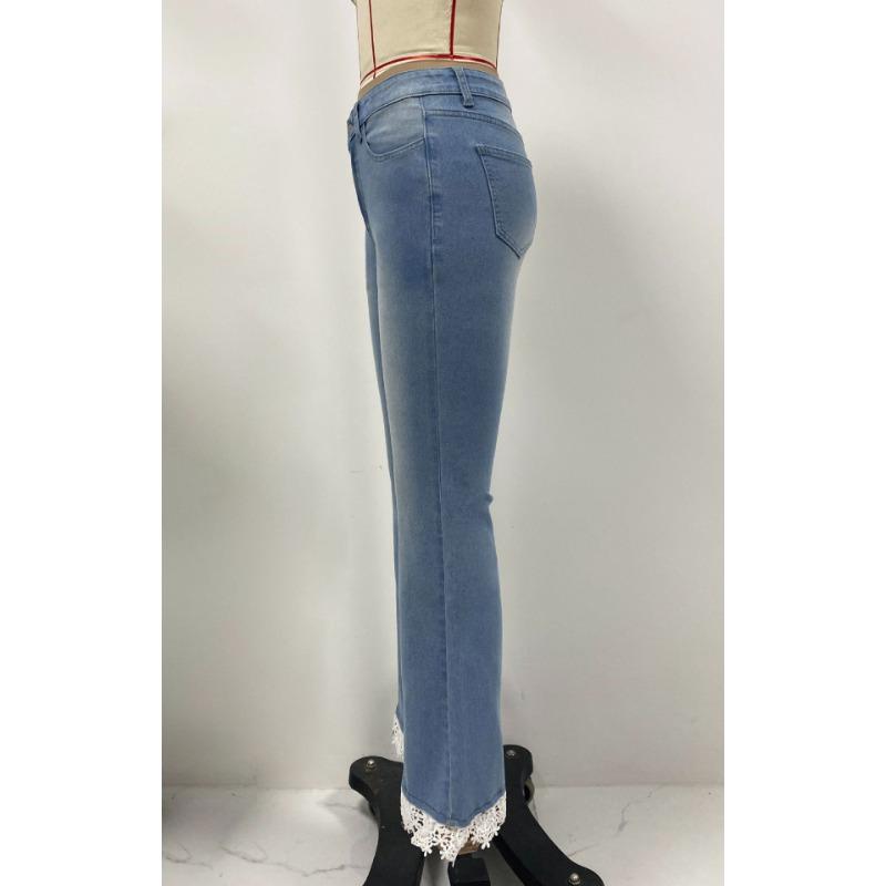 High Waist Slim Micro Jeans Women's Small Fresh Leg Lace Trousers