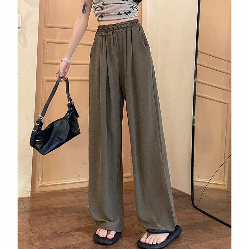 Sommer Damen Süß Bunt Eis Seide Hosen Dame Baggy Vielseitig Elastisch Gerade Beine Hosen Weiblich Weite Beine Hohe Taille Hosen
