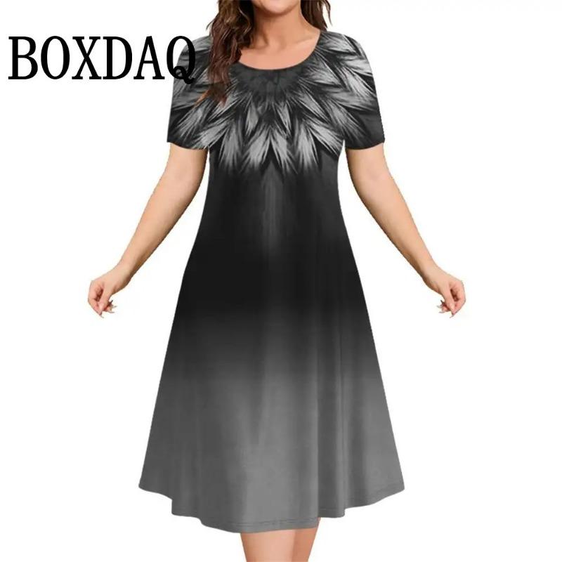 

O-Neck Mini Dress Summer Pullover Loose Casual Retro Loose Plus Size Dress 8XL