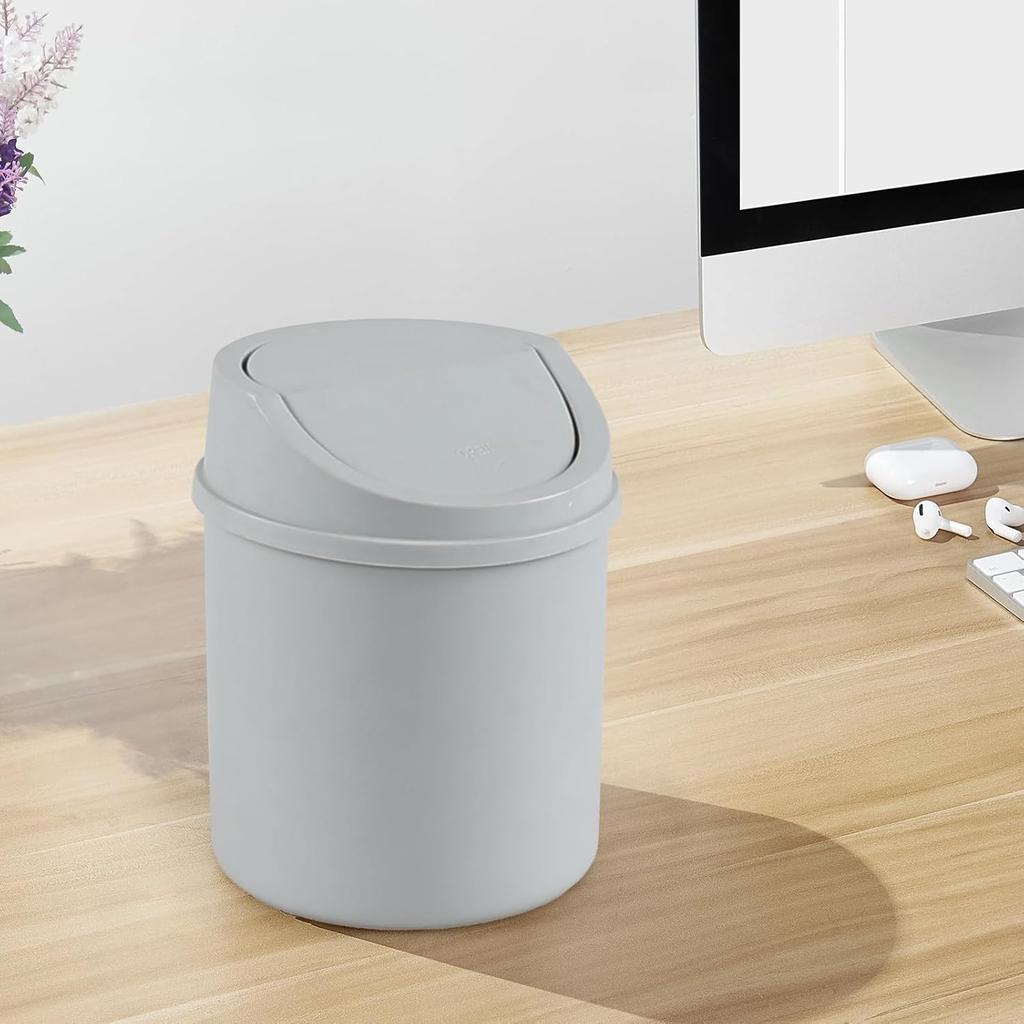 Plastic Countertop Waste Bin with Swing Lid, Tiny Garbage Can, Mini Desktop Trash Can