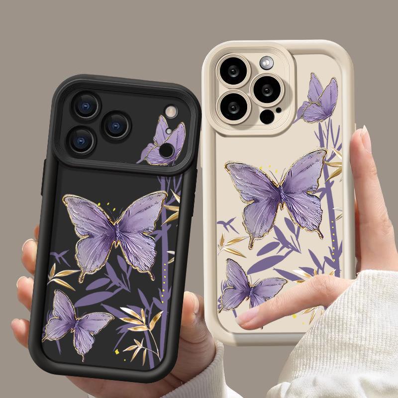 Gilded Purple Butterfly Pattern Case For iPhone 17 Pro Max Funda Shockproof Bumper Cover For iPhone 16 Pro Max 15 14 13 12 11 Air 16E