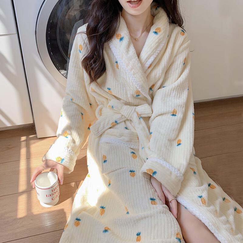 Women s Thickened Flannel Warm Bathrobe Robe XL