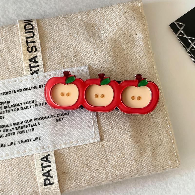 Red Apple Beaded Hair Clip: Sweet, Cute, Girlish Duckbill Clip for Versatile Styling