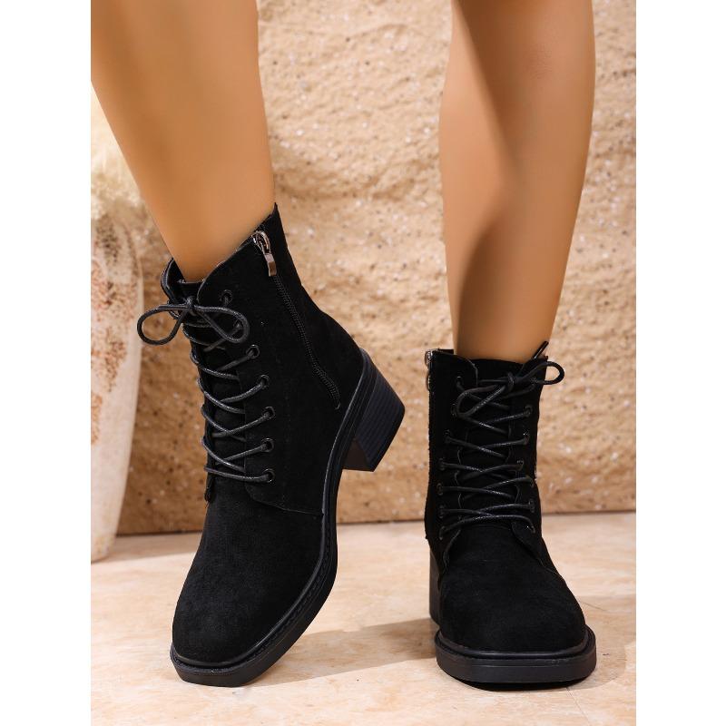 Vintage Embroidered Mid-heel Martin Boots Women's Fall 2025 New Plus-size Block Heel Side Zipper Booties