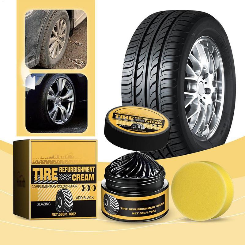 50g Tire Shine Coating Tyre Gloss Hydrophobic Sealant Wax Maintenance Long Cleaner Lasting Tire Agent Refurbishing with Sponge