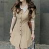 Rochie casual de vară cu mânecă scurtă și guler cu revere pentru femei