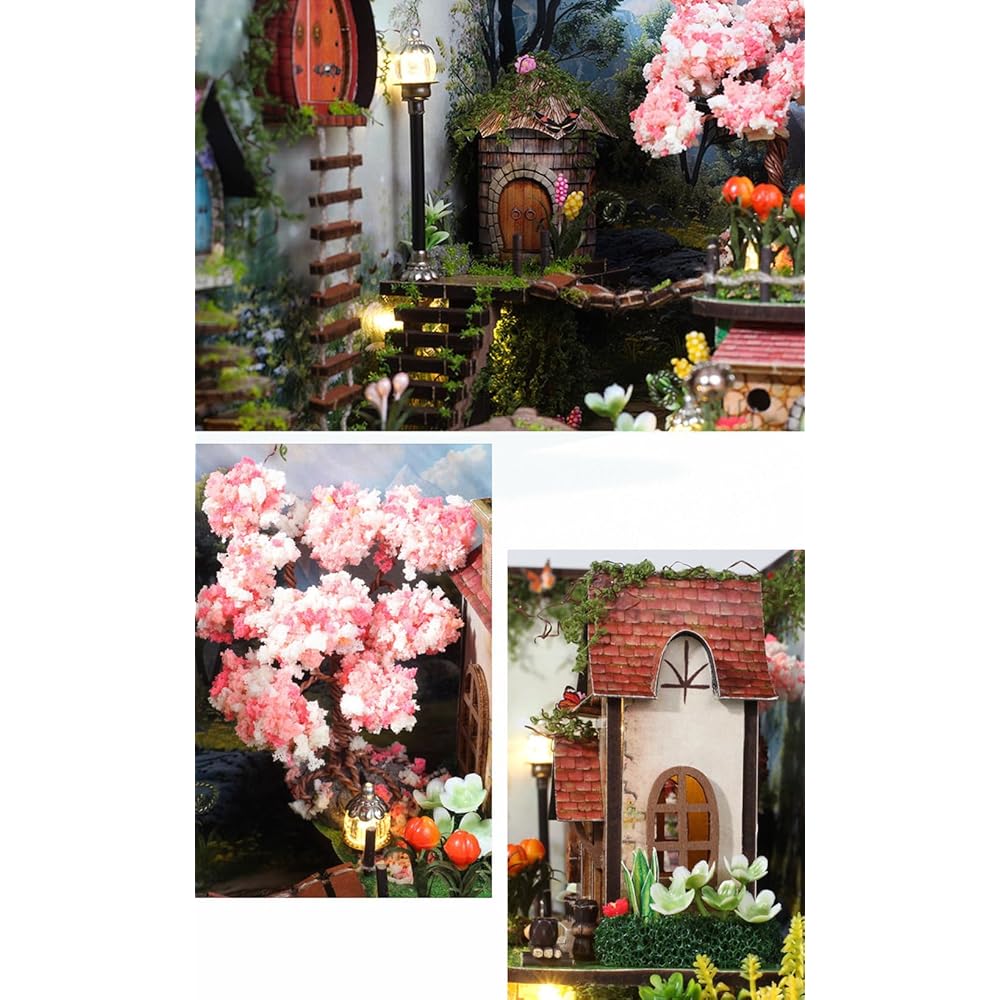 Moin Moin Dollhouse Miniature DIY Kit Sakura Forest House 1/24 Scale with LED Light and Music Box Home Decor Model