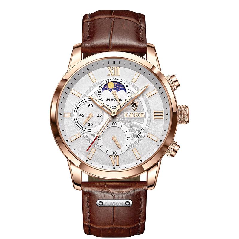 LIGE Men's Quartz Watch Multi-Function Chronograph Waterproof Sport Wristwatch