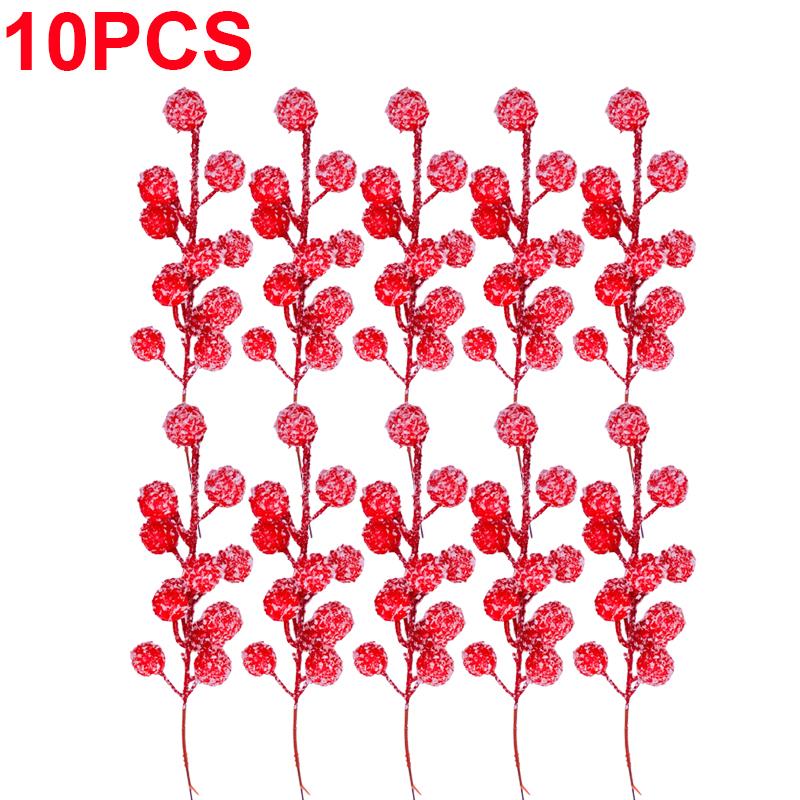 

Рождественская снежинка Красные ягоды Красные фрукты Имитация ягодных веток 12 головок Стебли ягод падуба DIY Венок Украшения на рождественскую елку