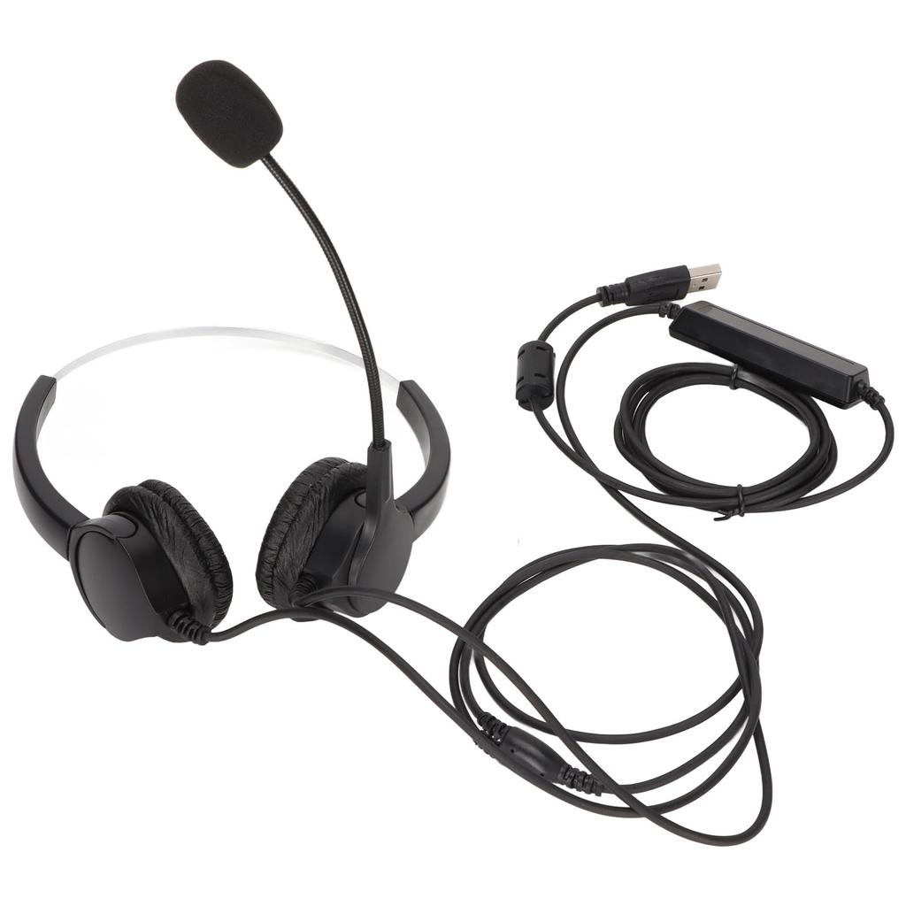 USB Headset Noise Cancelling Wired Call Center Business Headphone with Mic Volume Control for PC