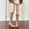 Autumn and winter new two wear retro square head high knight boots women's versatile thick heel suede boots women