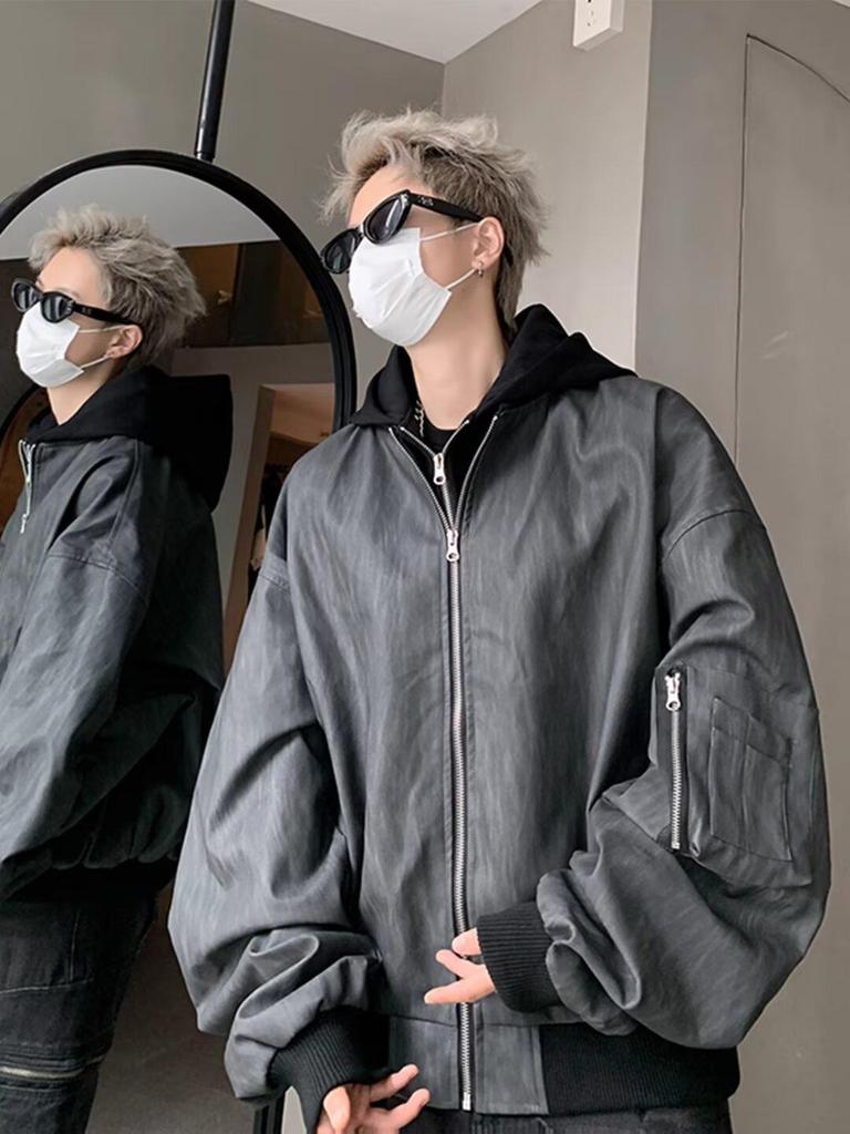 Trendy Men's Faux Two-Piece Hip-Hop Jacket - Hooded, Rebellious, and Stylish for Spring and Autumn
