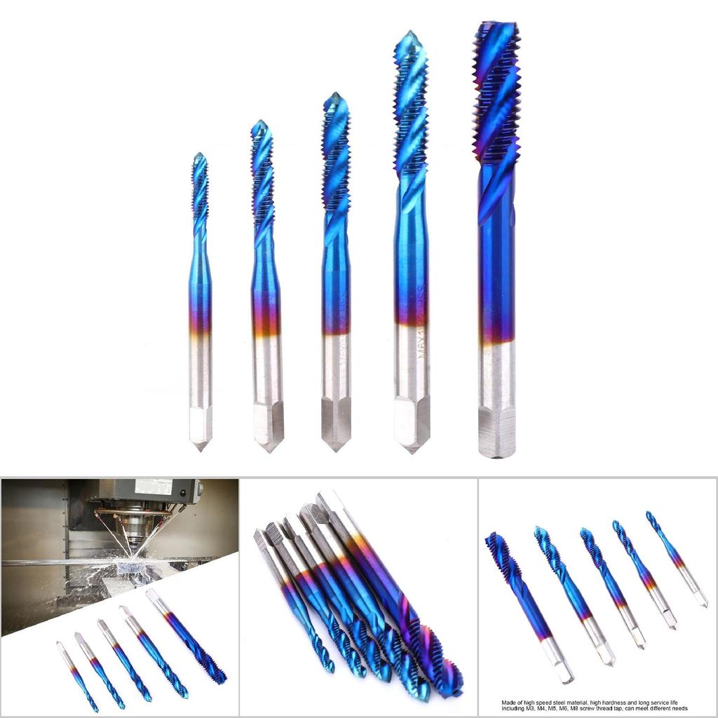 5Pcs Screw Thread Tap Blue Coated High Speed Steel Tapping Drill Bit for Machine Tool
