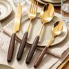 4/5pcs Western Wooden Handle Dinnerware Set Mirror Gold Stainless Steel Tableware Set Knife Fork Coffee Spoon Table Silverware