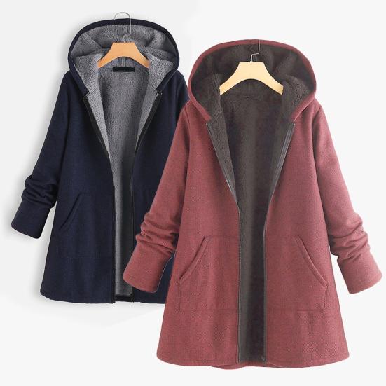 Women Hoodie Plus Size All Match Autumn Winter Solid Color Warm Coat Streetwear