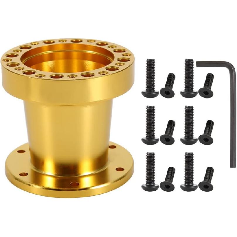 Universal 3 Inch Aluminum Steering Wheel Hub Adapter Spacer Kit, Gold, 50mm