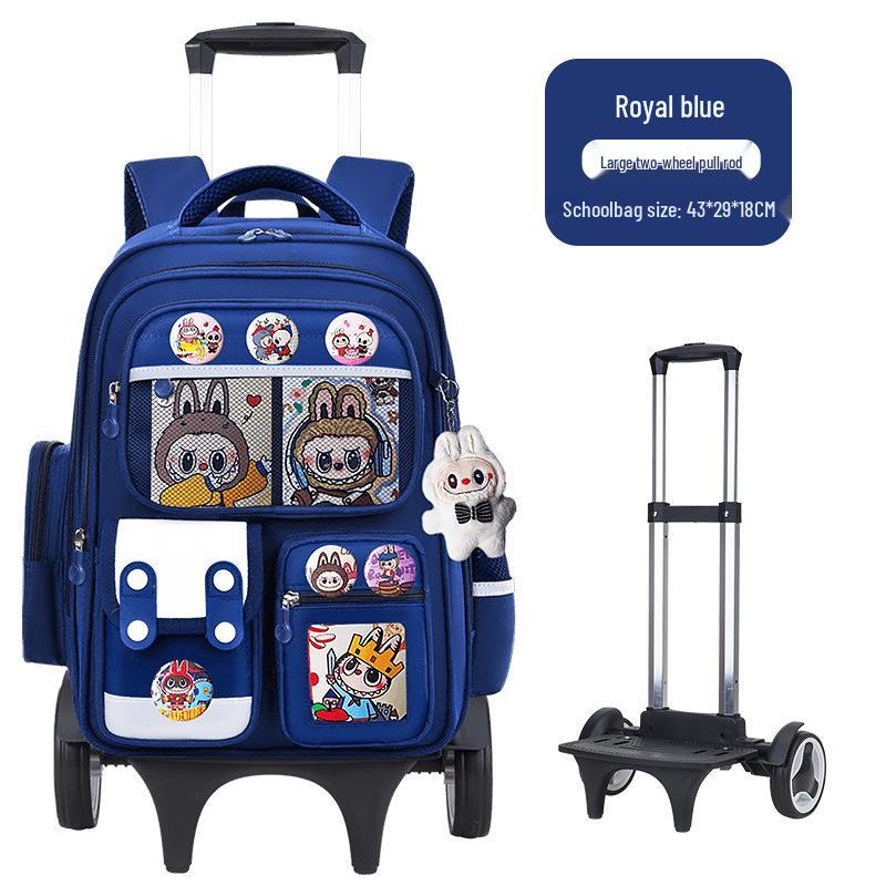 Cartoon Trolley Backpack for Grade 2-6 Students - Large Capacity Schoolbag for Boys & Girls