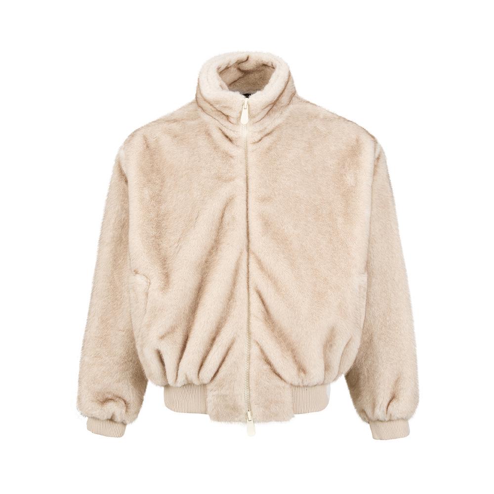 

YishengYi Faux Fur Plush Retro Coat with Stand Collar - Autumn/Winter Loose High-End Aesthetic Jacket Small