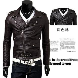 Slim-fit diagonal zipper jacket for young men s three-dimensional tailoring motorcycle jacket M коричневый