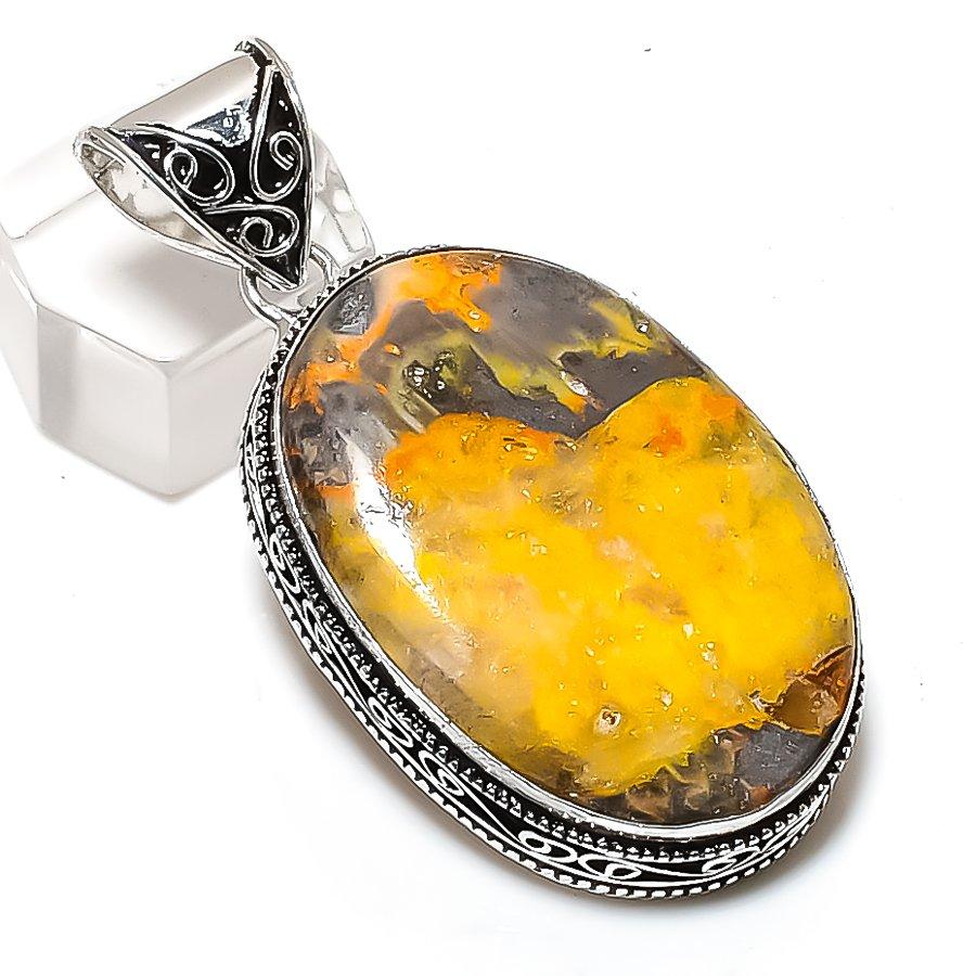 Natural Bumble Bee Jasper 925 Sterling Silver Jewelry Pendant 2.25" ETC-14623