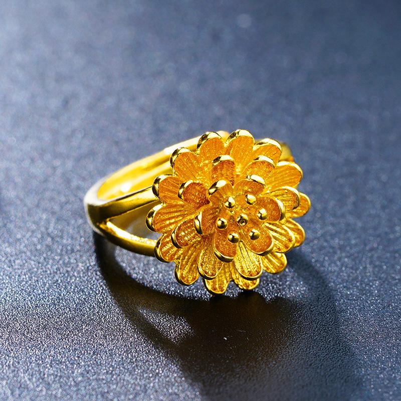 Blumenring aus vietnamesischem Sandgold für Frauen, langlebiges Goldimitat, auffälliger Brautschmuck zur Hochzeit.