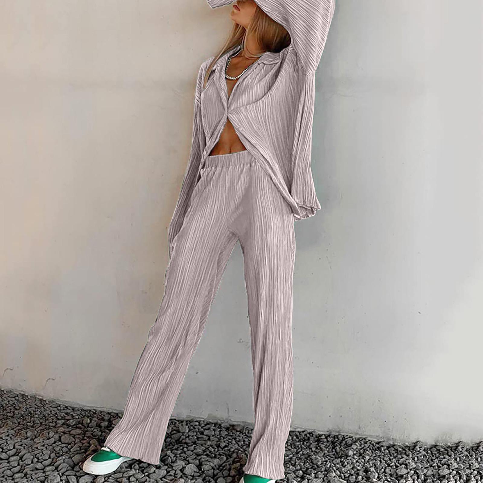 

Женская повседневная одежда из 2 предметов, рубашка на пуговицах с длинным рукавом, длинные брюки с высокой талией, одежда для дома, уличная одежда S белый