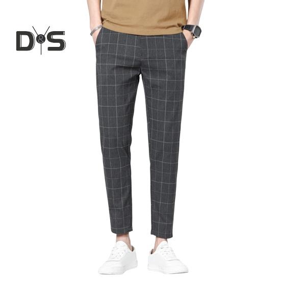 

Чоловічі штани Ninth, прямі плед, бічні кишені, тонкі, еластичні, приталені, застібка-блискавка, повсякденні офіційні ділові штани M темно-сірий