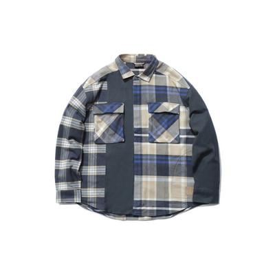Li Ning Contrast Color Loose Casual Shirt Men Shirts Gray Blue Plaid ASHR041-1