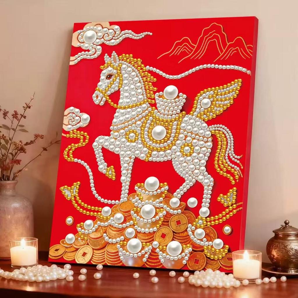 Decorative Painting Material Package, Handmade Diy National Style Ornament, Year Of The Horse Pearl Painting With Photo Frame, Living Room Entrance